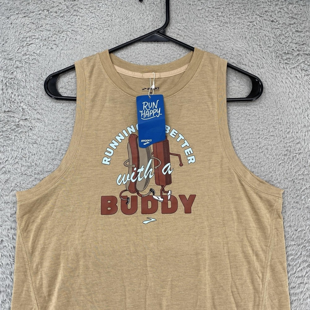 Brooks Hot Dog Tank Top Womens Medium Beige Running Buddy Funny Workout - Picture 3 of 15